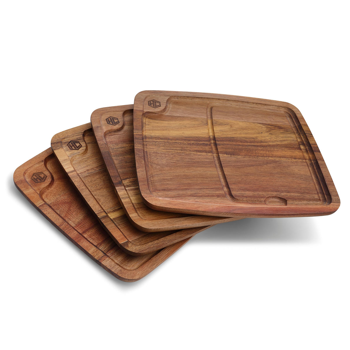 Tabla HexClad Bistecca de madera acacia para presentar carnes con canal de jugos.