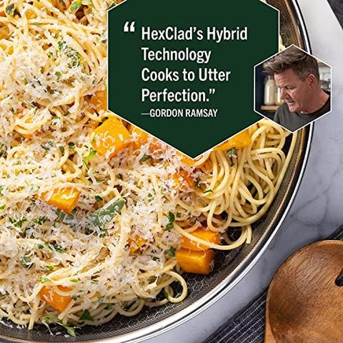 Sartén HexClad Híbrido apta para inducción, uso versátil en cocina moderna.