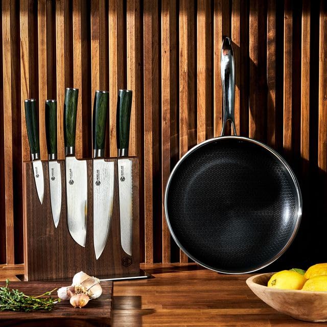 HexClad conjunto de cuchillos damasco 6 piezas para cocina versátil.