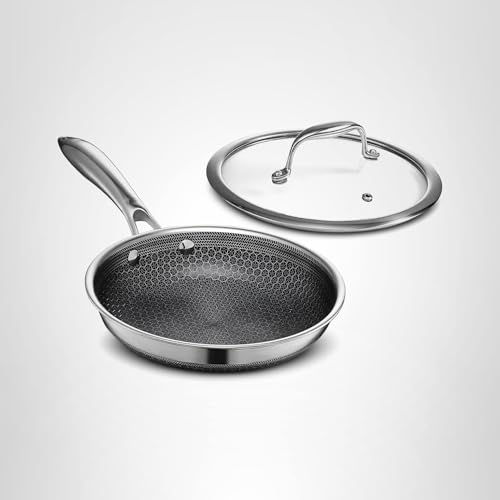 Incluye sartén de 8 pulgadas y tapa de vidrio templado para usos variados.