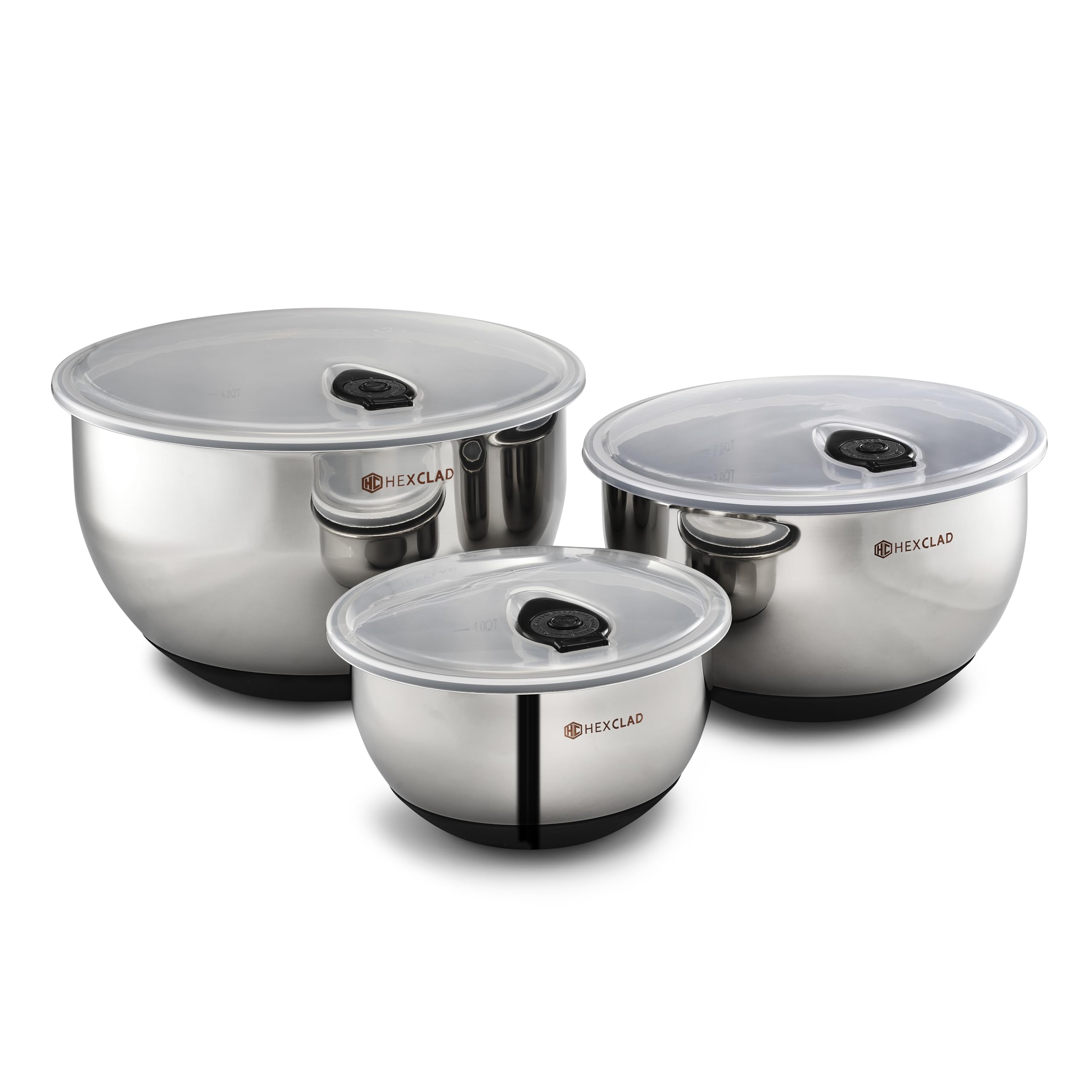 HexClad tazones de acero inoxidable con tapa de vacío para mezclar y almacenar 1,3 cuartos.