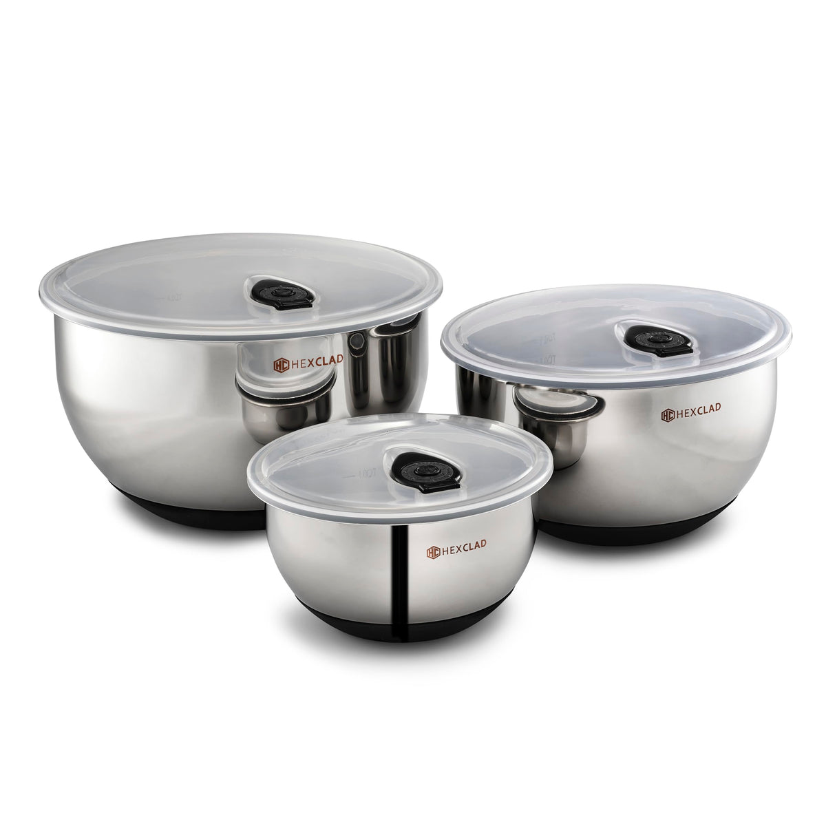 HexClad tazones de acero inoxidable con tapa de vacío para mezclar y almacenar 1,3 cuartos.