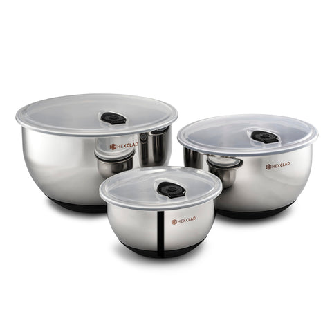 HexClad tazones de acero inoxidable con tapa de vacío para mezclar y almacenar 1,3 cuartos.