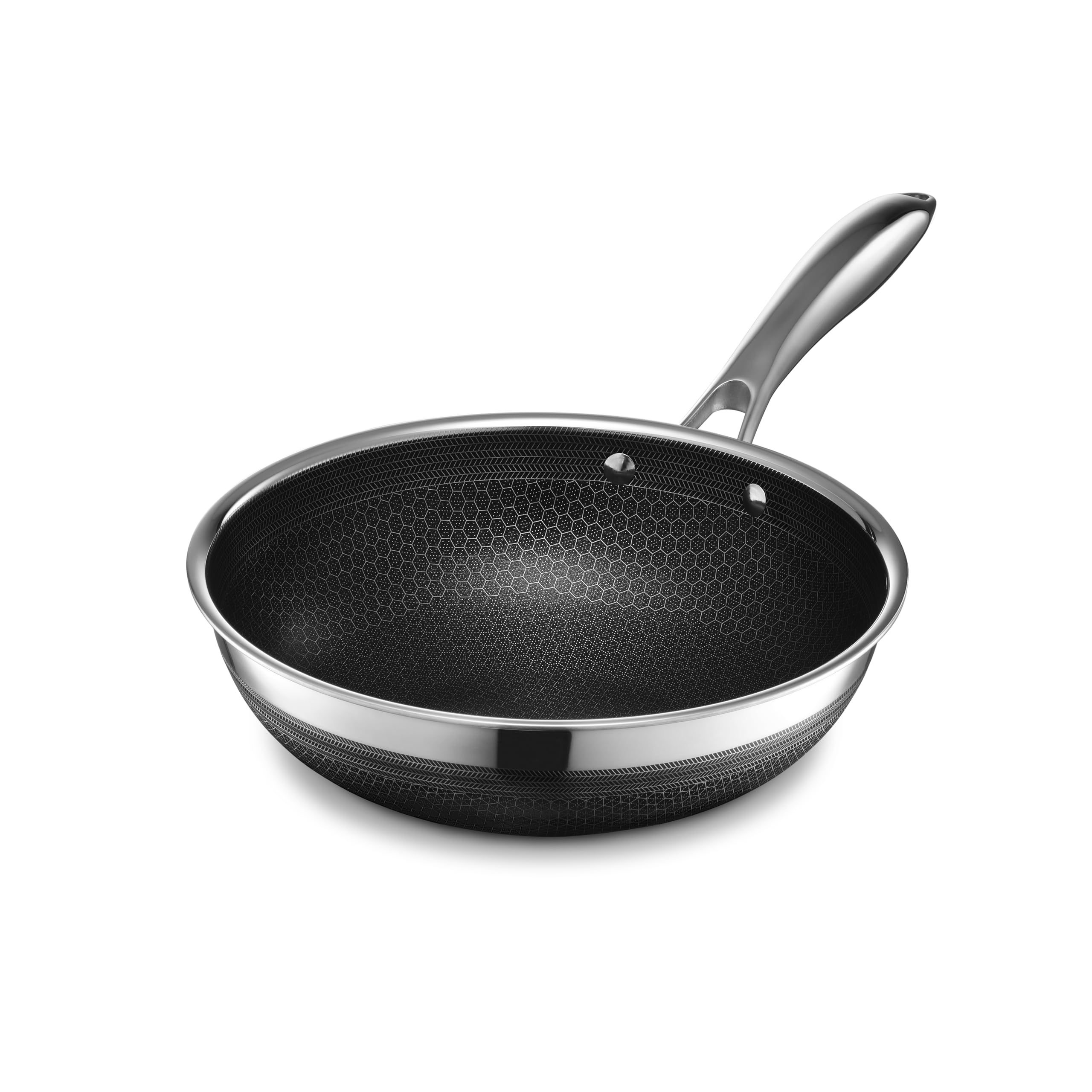 HexClad Wok Híbrido de 10 pulgadas con mango frío para salteados seguros.