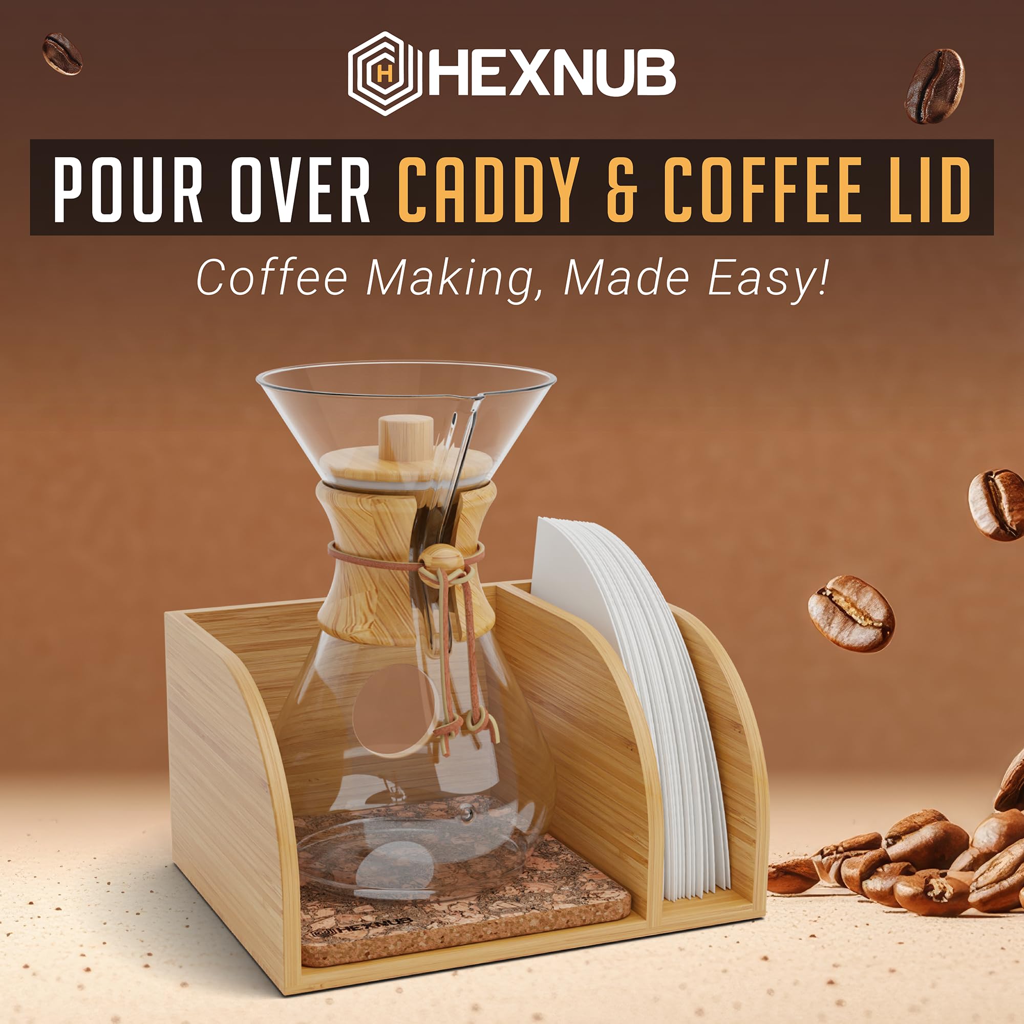 HEXNUB soporte de bambú para cafetera, diseño compacto y estable