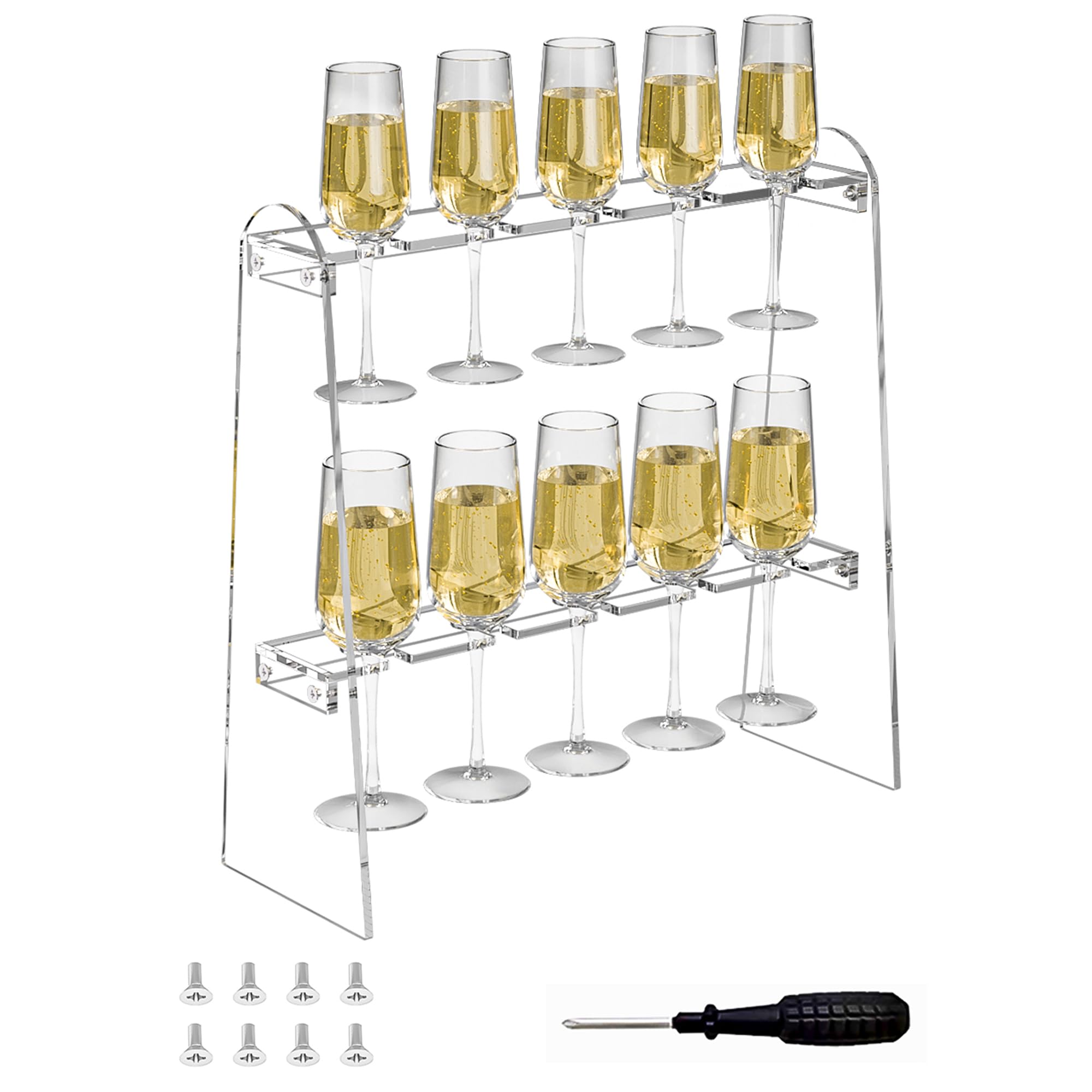 Hexsonhoma: soporte acrílico 2 niveles para copas de champán, orden elegante en la mesa.