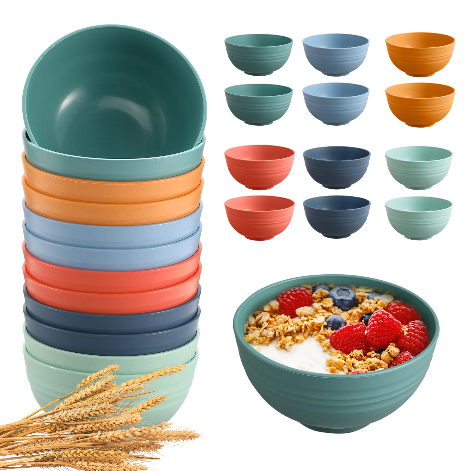 HEYCOME tazones cereal multicolor apilables y duraderos para comidas diarias.