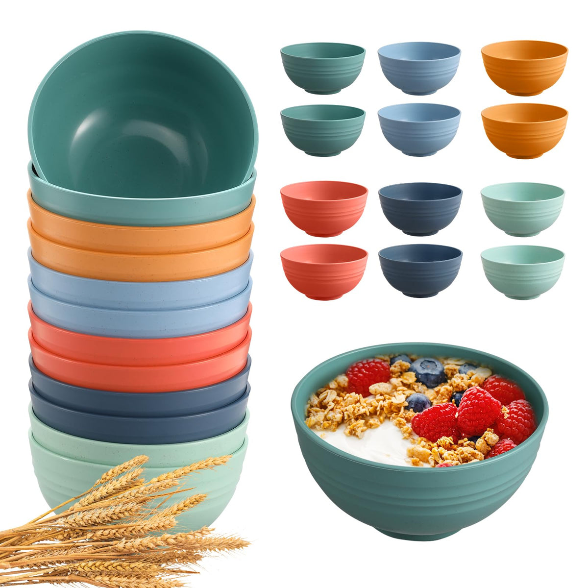 HEYCOME tazones cereal multicolor apilables y duraderos para comidas diarias.