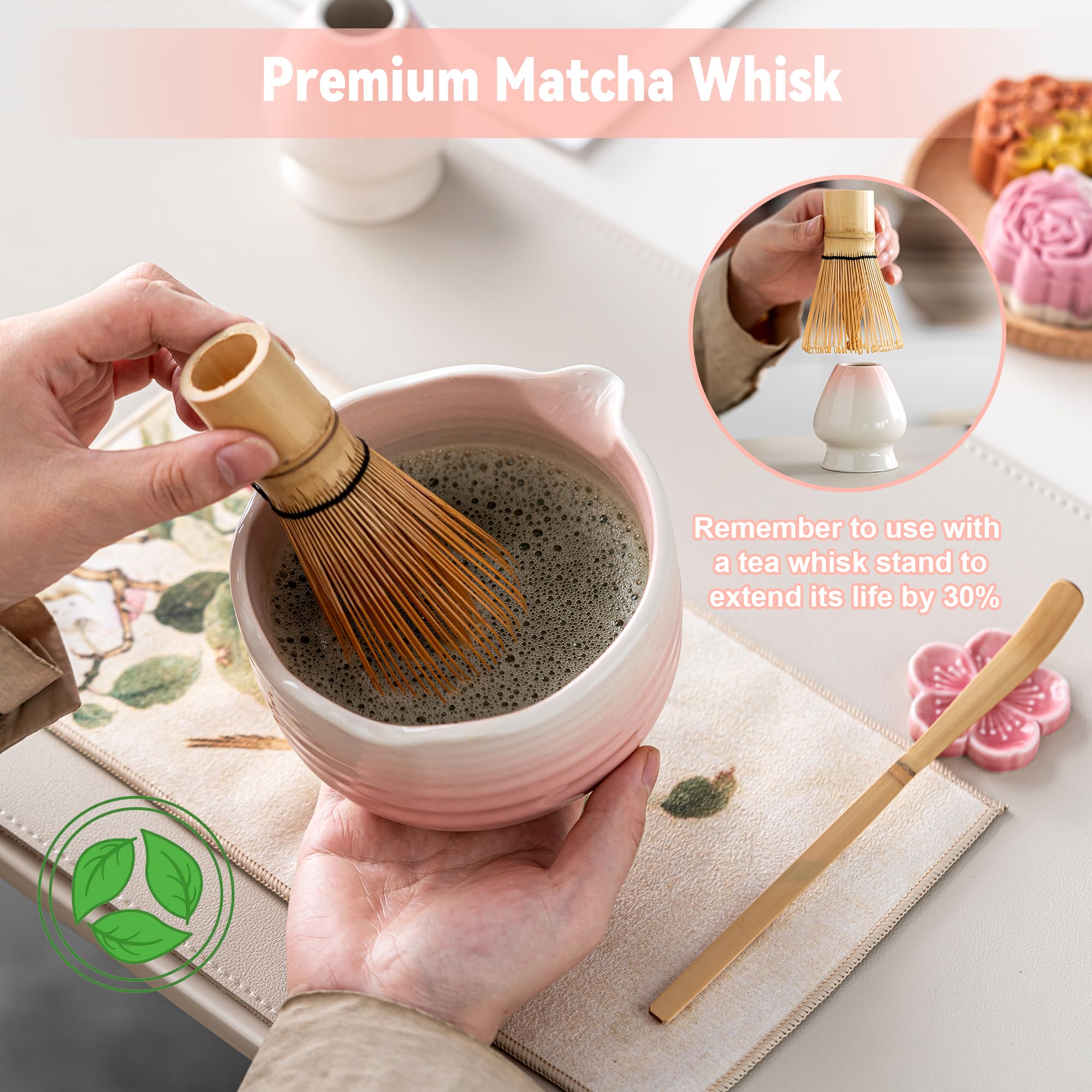 Heymirro Conjunto Matcha: cuchara medidora facilita porciones exactas en cada taza.