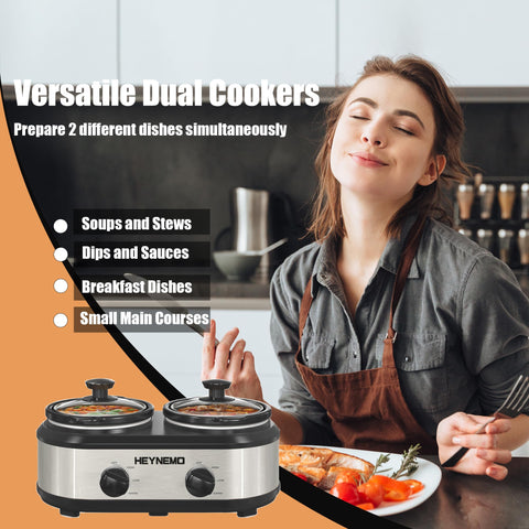 HEYNEMO olla lenta cerámica removible de 1,25 qt para limpieza fácil.