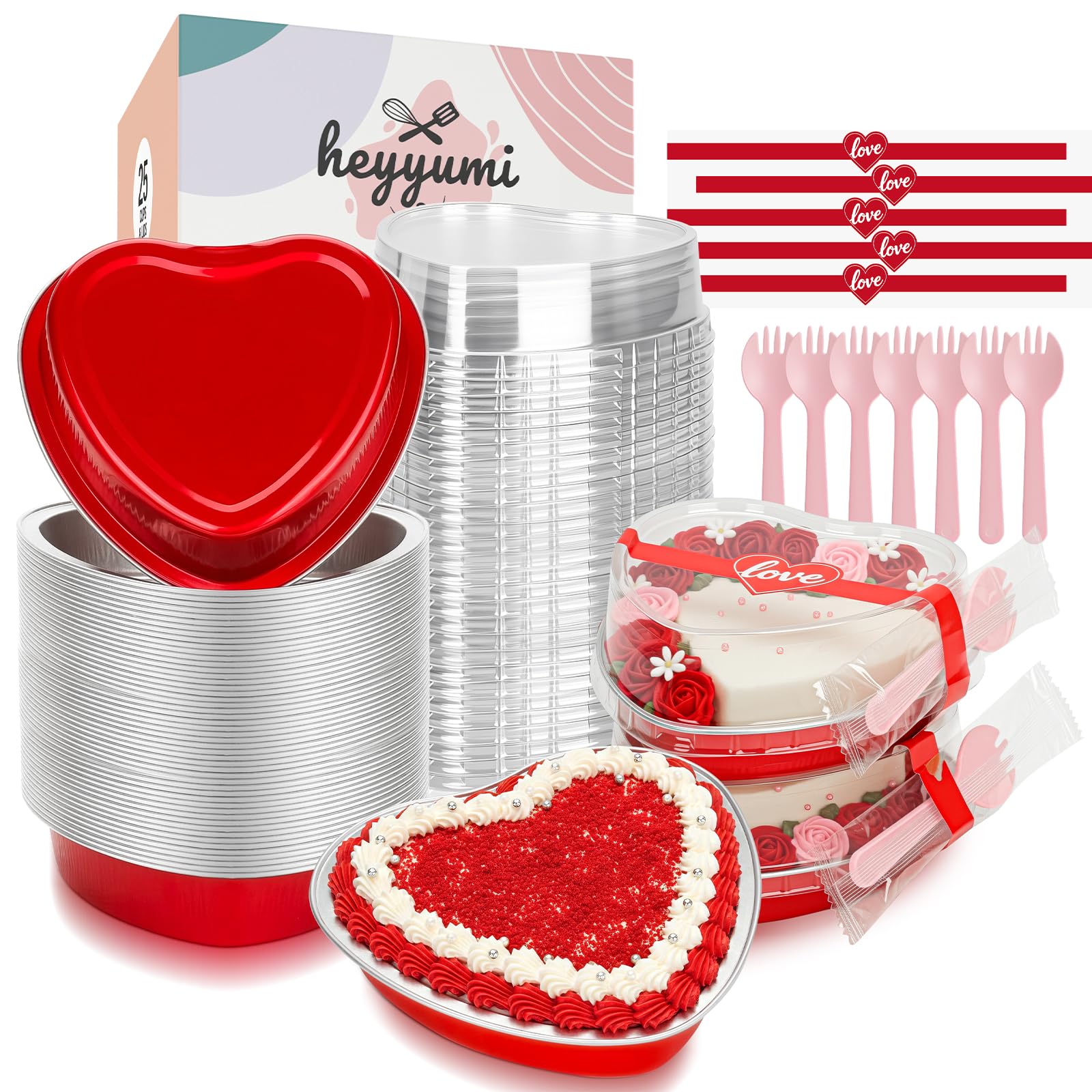 HEYYUMI: molde de corazón de aluminio 9 oz con tapa, ideal para porciones individuales.