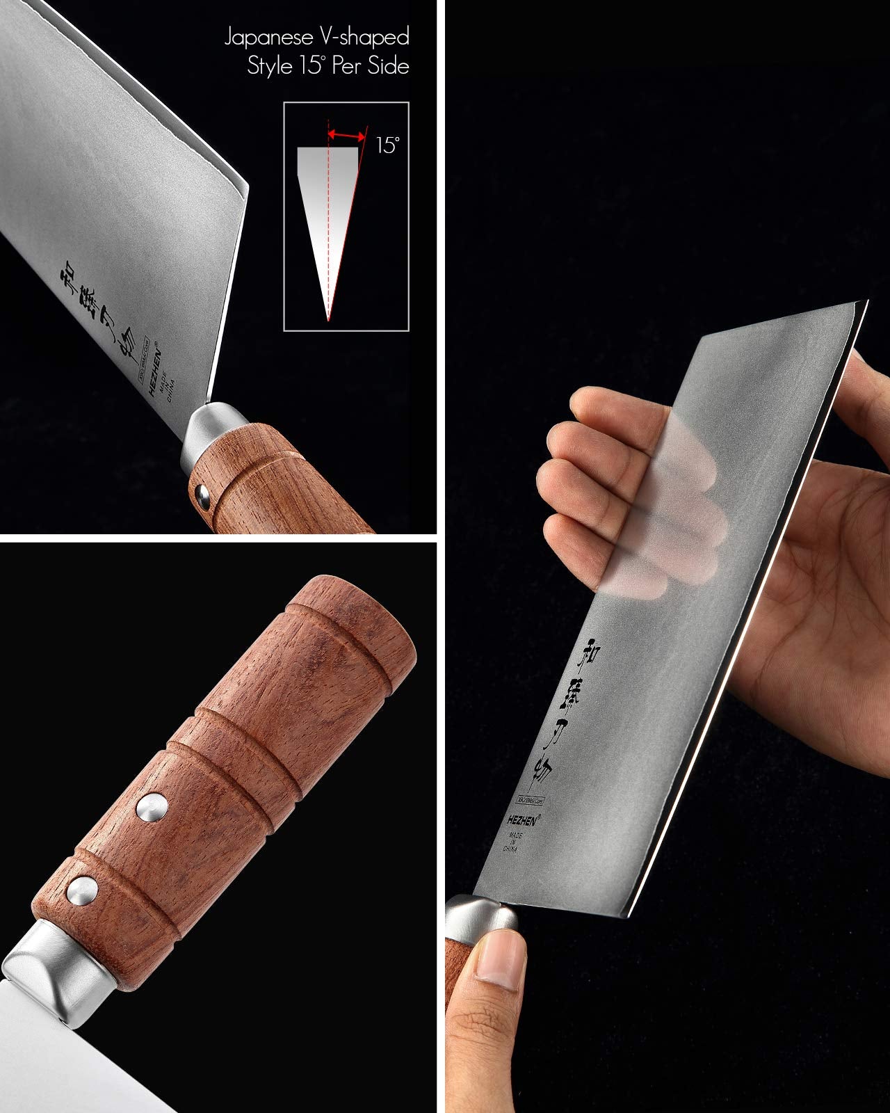 HEZEN cleaver de 7 pulgadas, filo afilado para verduras y carnes
