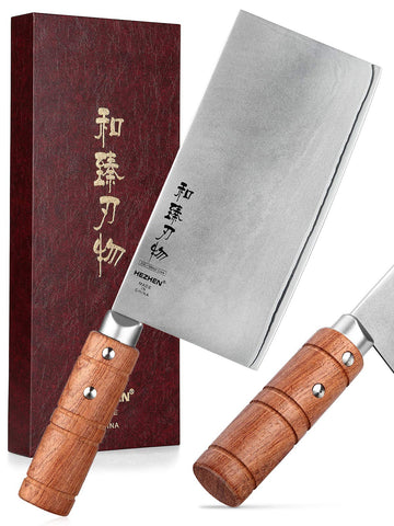 HEZEN cuchillo cleaver de 7 pulgadas, vista superior, corte multifuncional para verduras y carnes