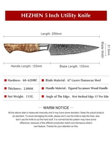 HEZEN mango figurado de sicomoro, agarre cómodo y equilibrado.