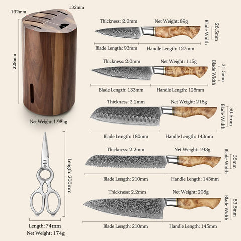 Cuchillo para pan HEZHEN damasco 67 capas con borde suave