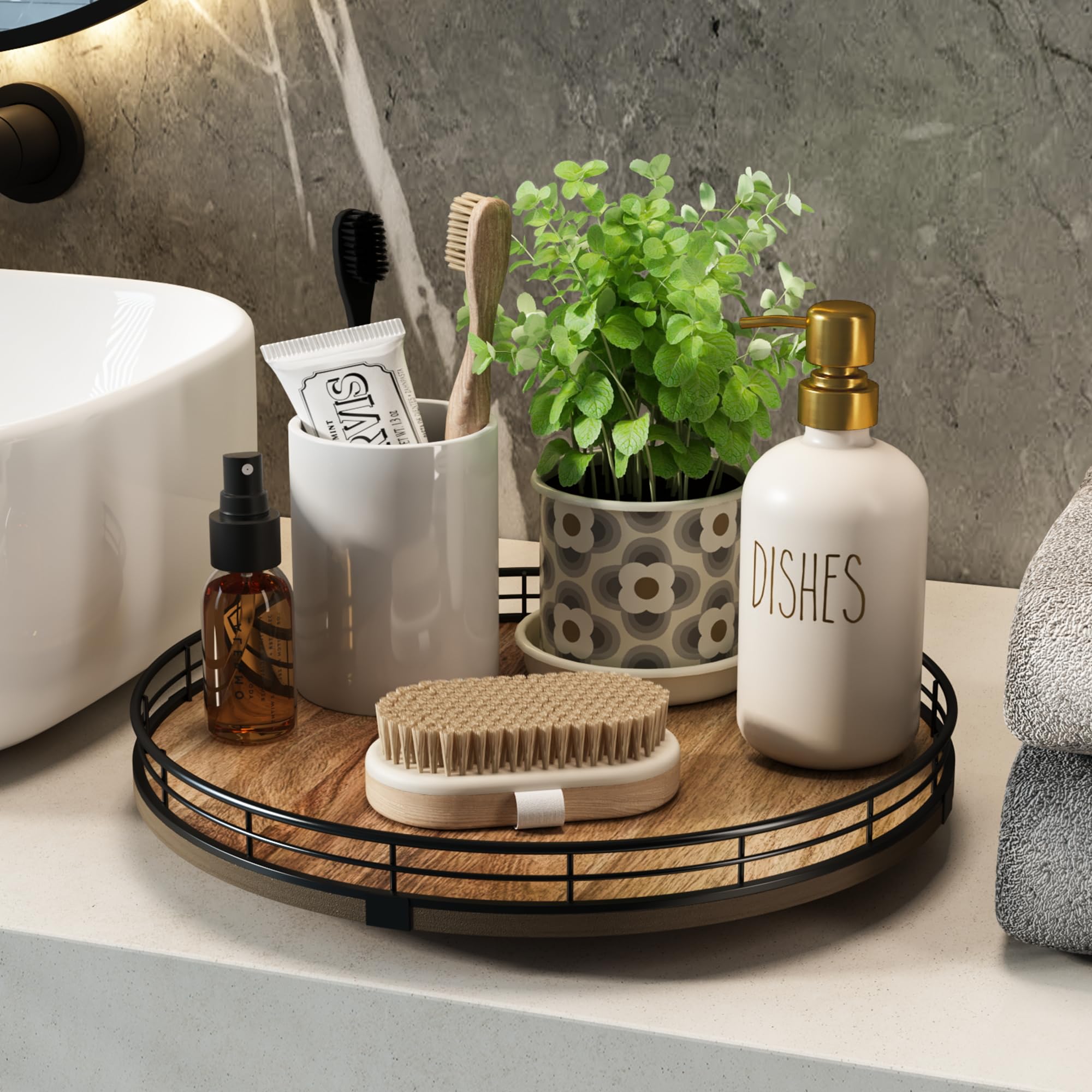HGF Organizador giratorio de acacia, ideal como bandeja de mesa para decoraciones.