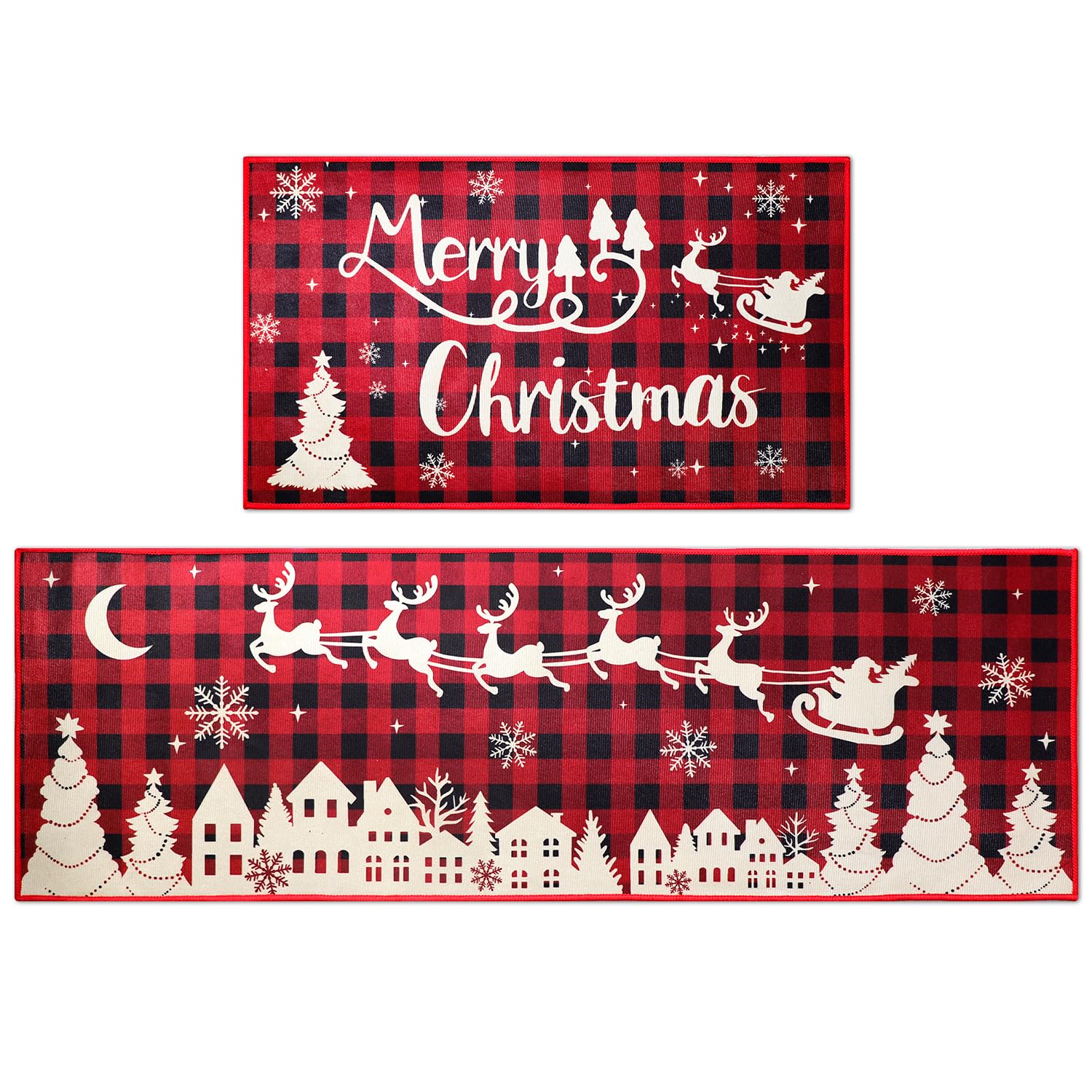 Alfombra HGKFQP de cocina navidad roja y negra, ideal para la entrada.