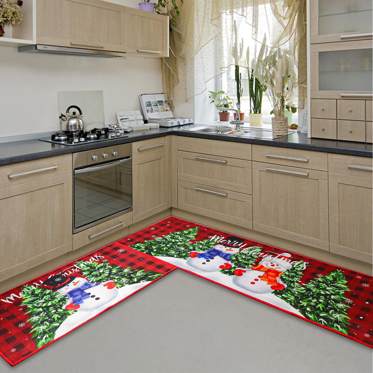 HGKFQP Alfombra con reno navideño, práctica para zonas de alto tráfico.