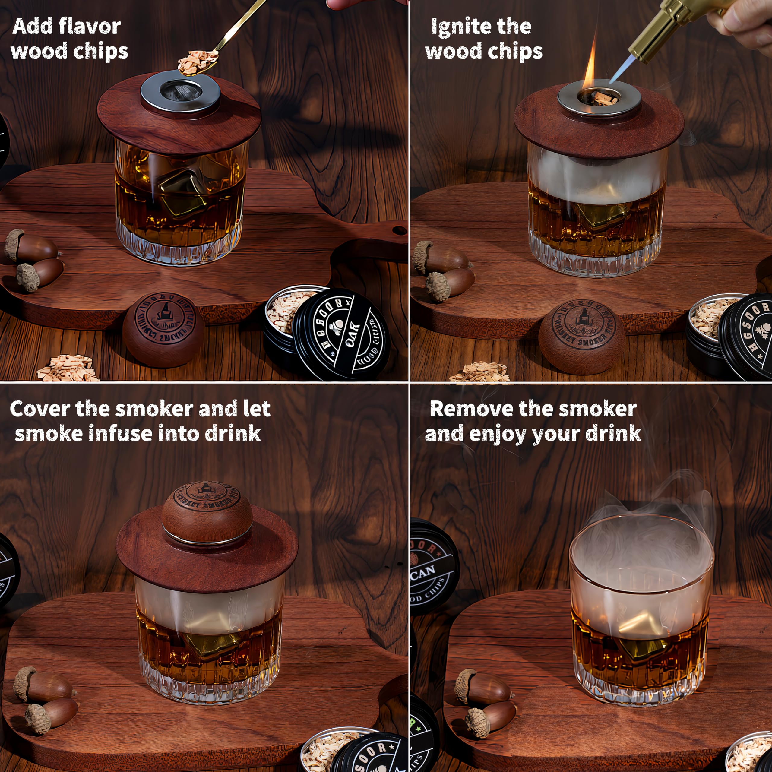 Hgsoor Whisky Smoker Kit: astillas de madera pecan para sabor intenso