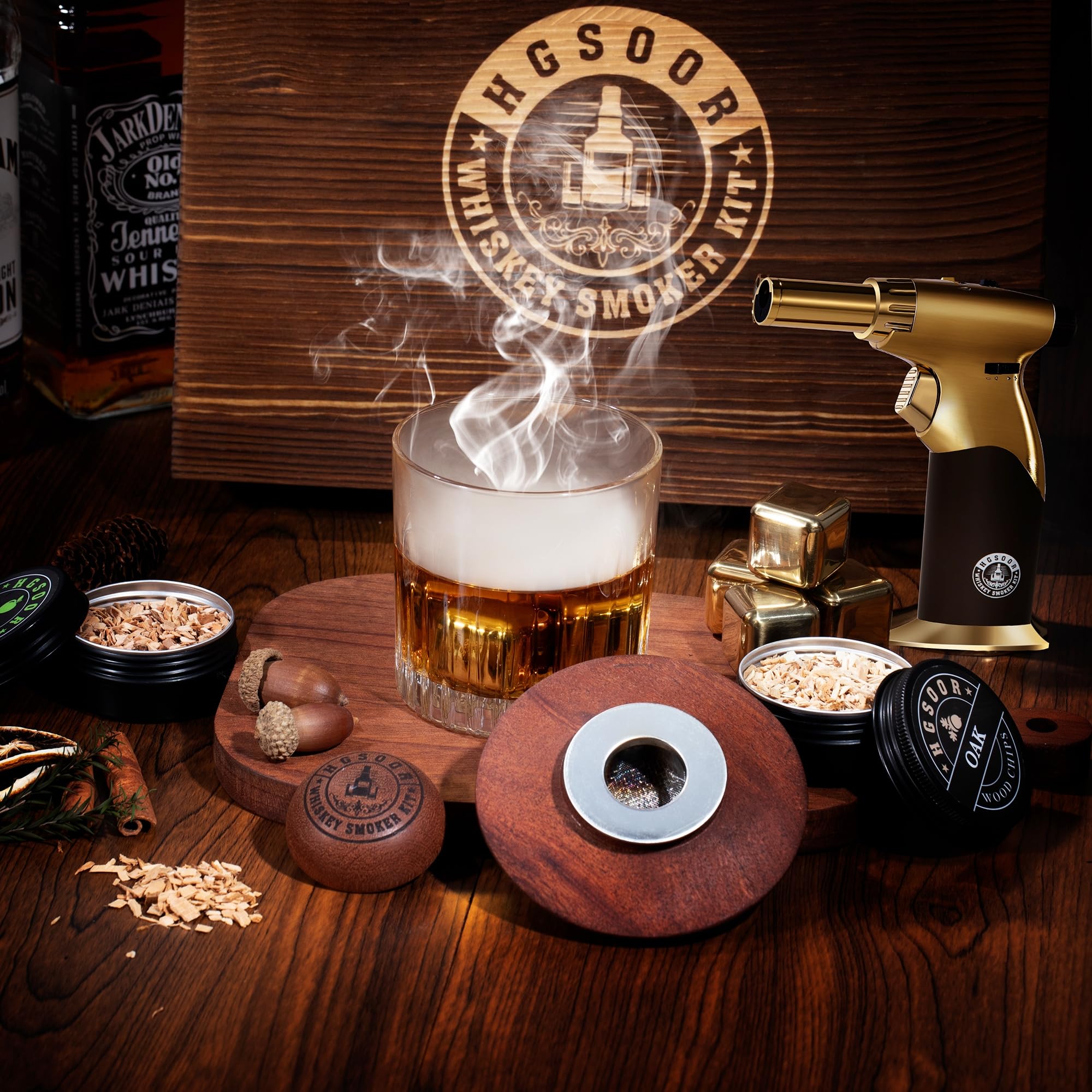 Hgsoor Whisky Smoker Kit: cubos de hielo de acero para enfriar