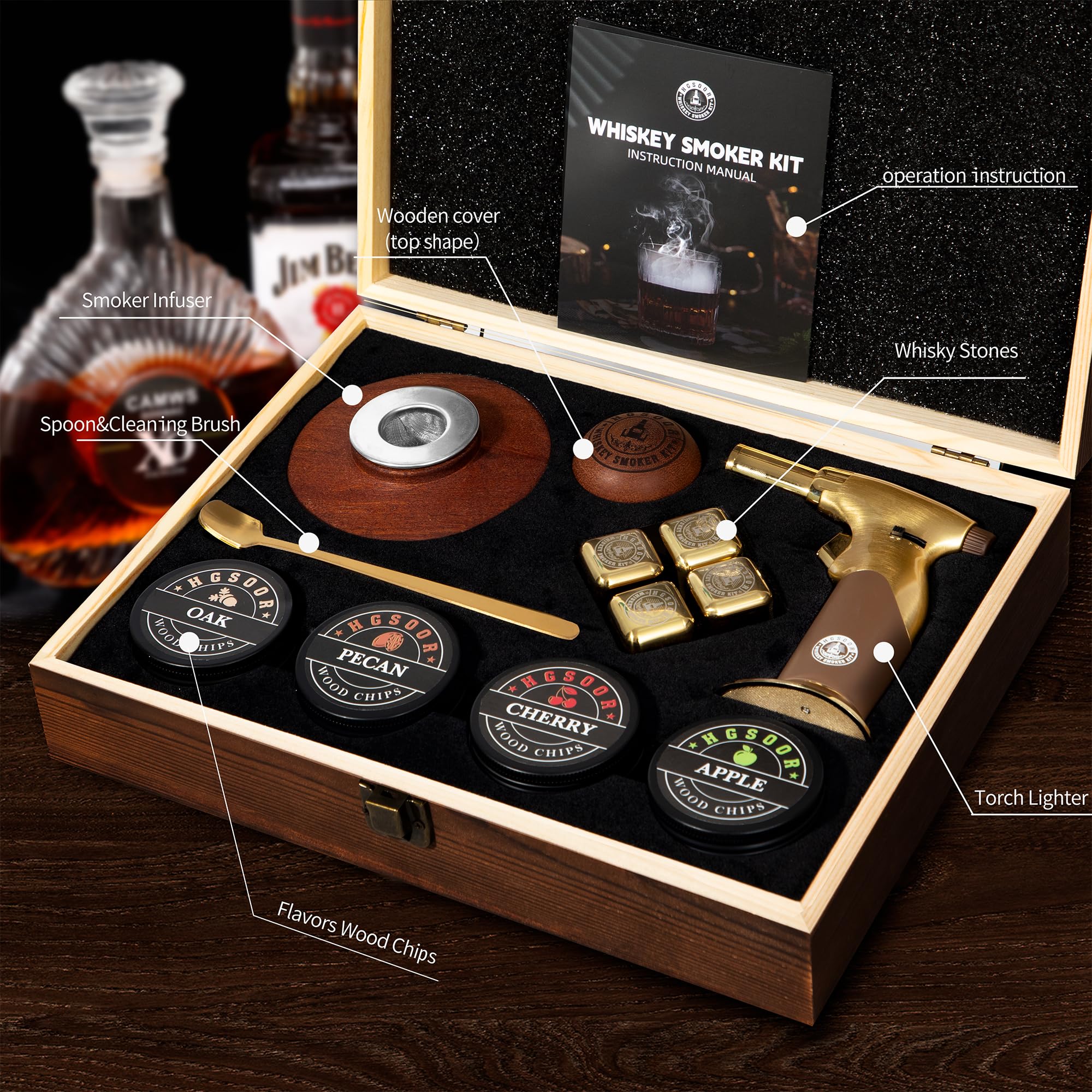 Hgsoor Whisky Smoker Kit: estuche regalo elegante para cocteles