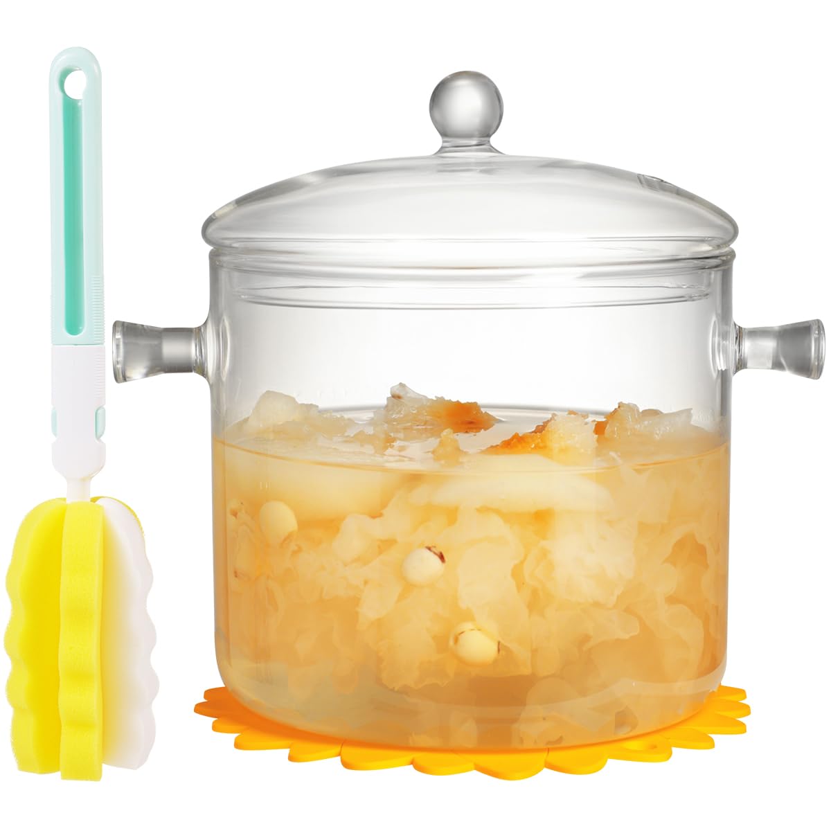 HHMJSM olla de vidrio claro 3L con tapa, perfecta para observar la cocción sin abrir.