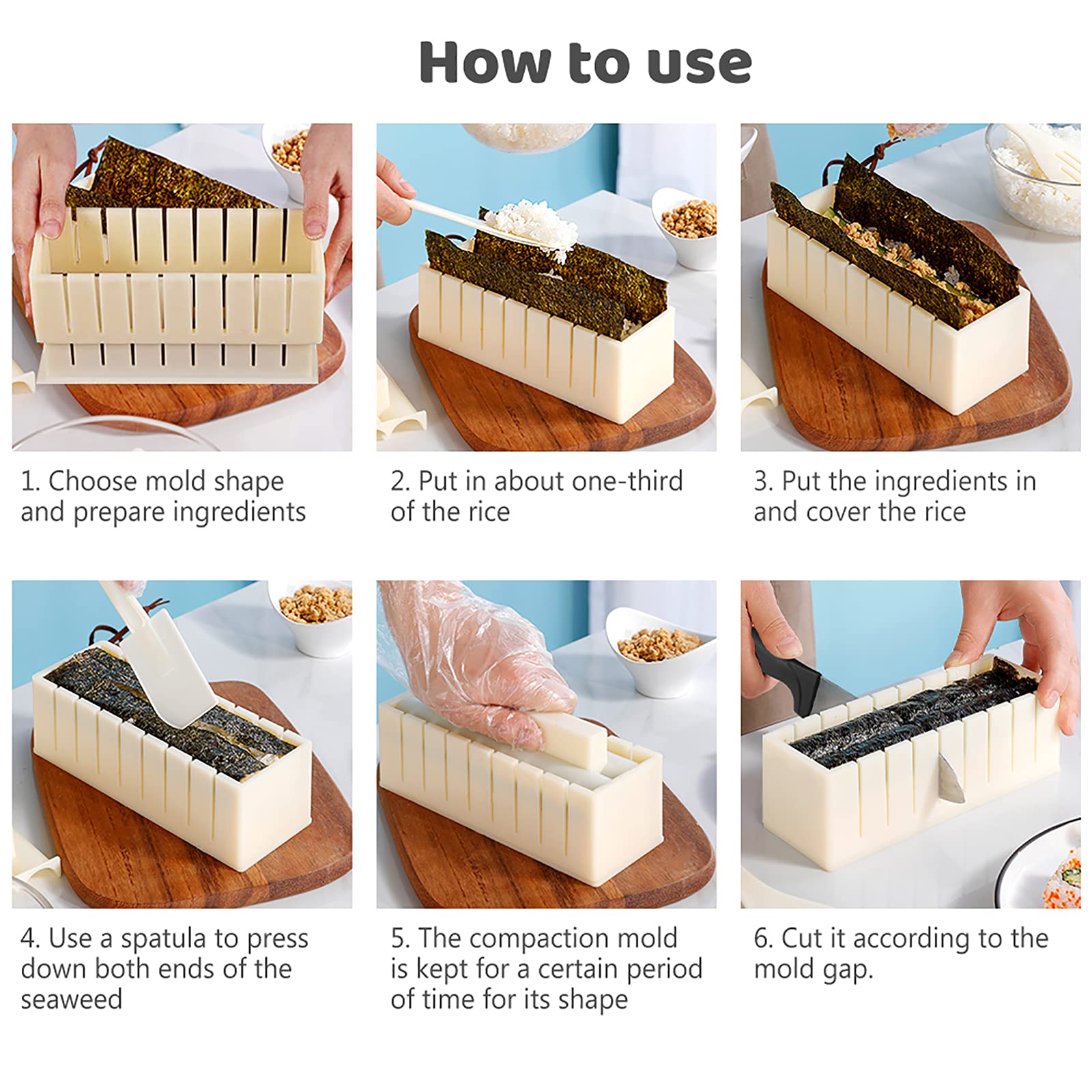 HI NINGER kit sushi deluxe con 8 formas de molde para arroz
