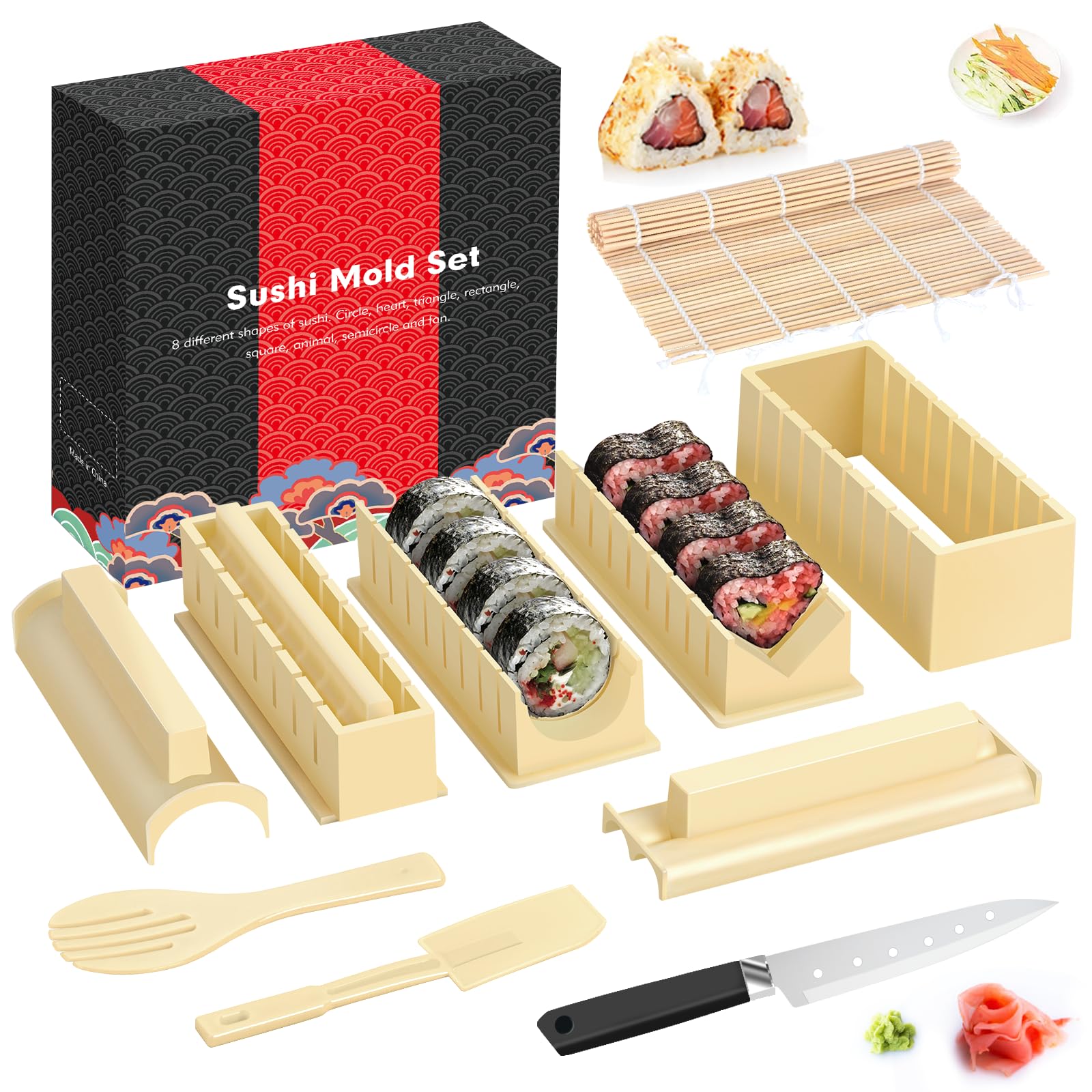 HI NINGER kit sushi deluxe con molde corazón, ideal para hacer sushi en casa