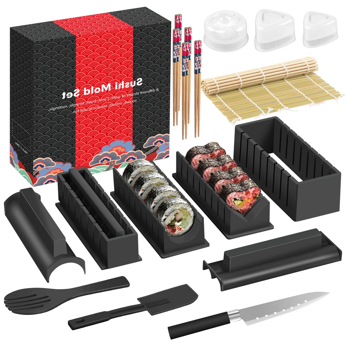 HI NINGER Sushi Kit Deluxe: moldes variados para sushi casero con resultados consistentes.