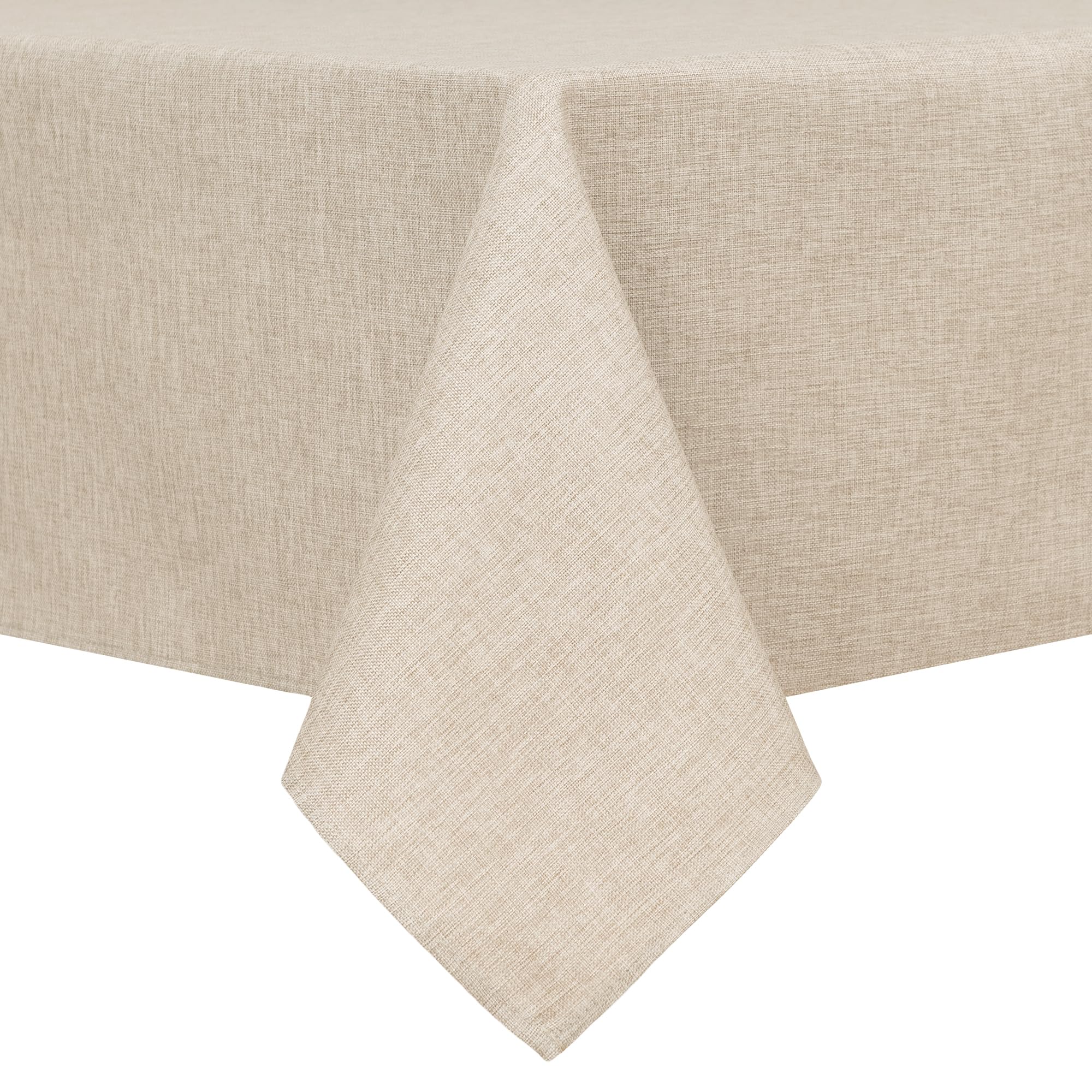 Mantel Hiasan beige de lino sintético sobre mesa rectangular para un aspecto elegante