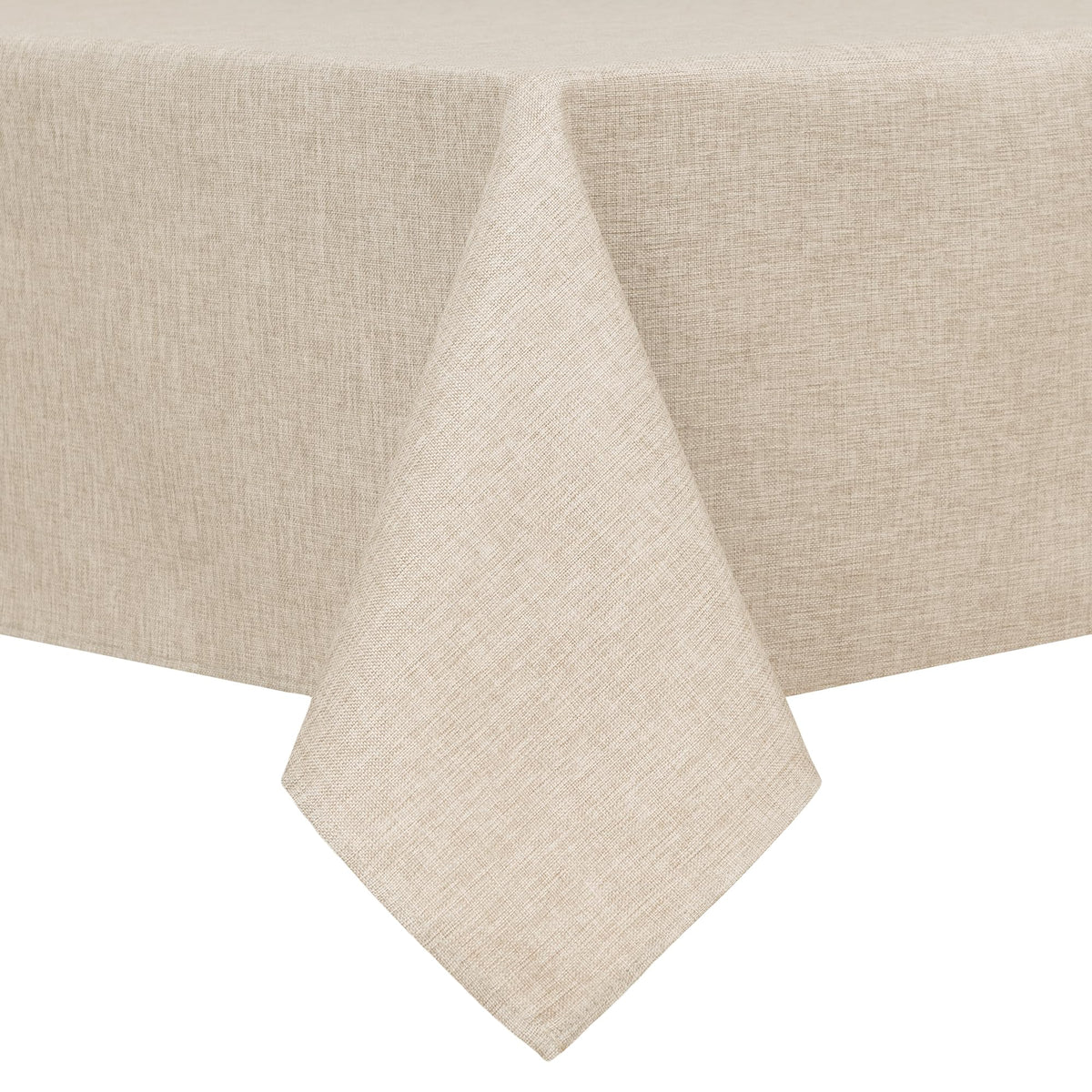 Mantel Hiasan beige de lino sintético sobre mesa rectangular para un aspecto elegante