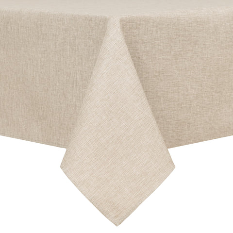 Mantel Hiasan beige de lino sintético sobre mesa rectangular para un aspecto elegante