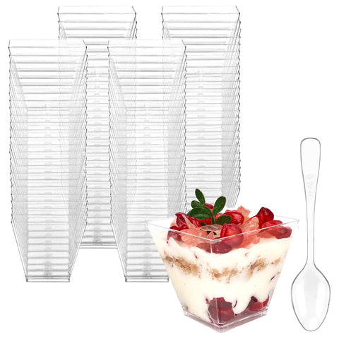 Copas postre 2oz de Hiasobre, transparentes, ideales para porciones vistosas.