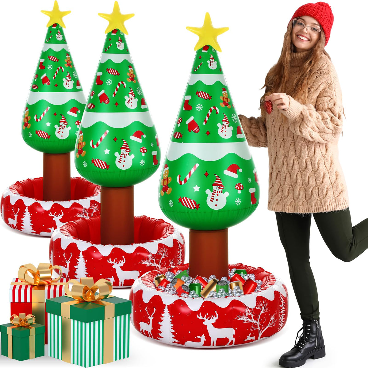 Hiboom arbol navidad inflable enfriador grande 50x25 para bebidas frías