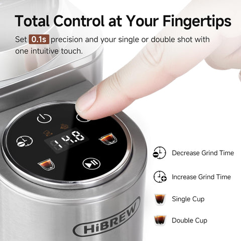 HiBREW G7 en uso moliendo para espresso con textura homogénea