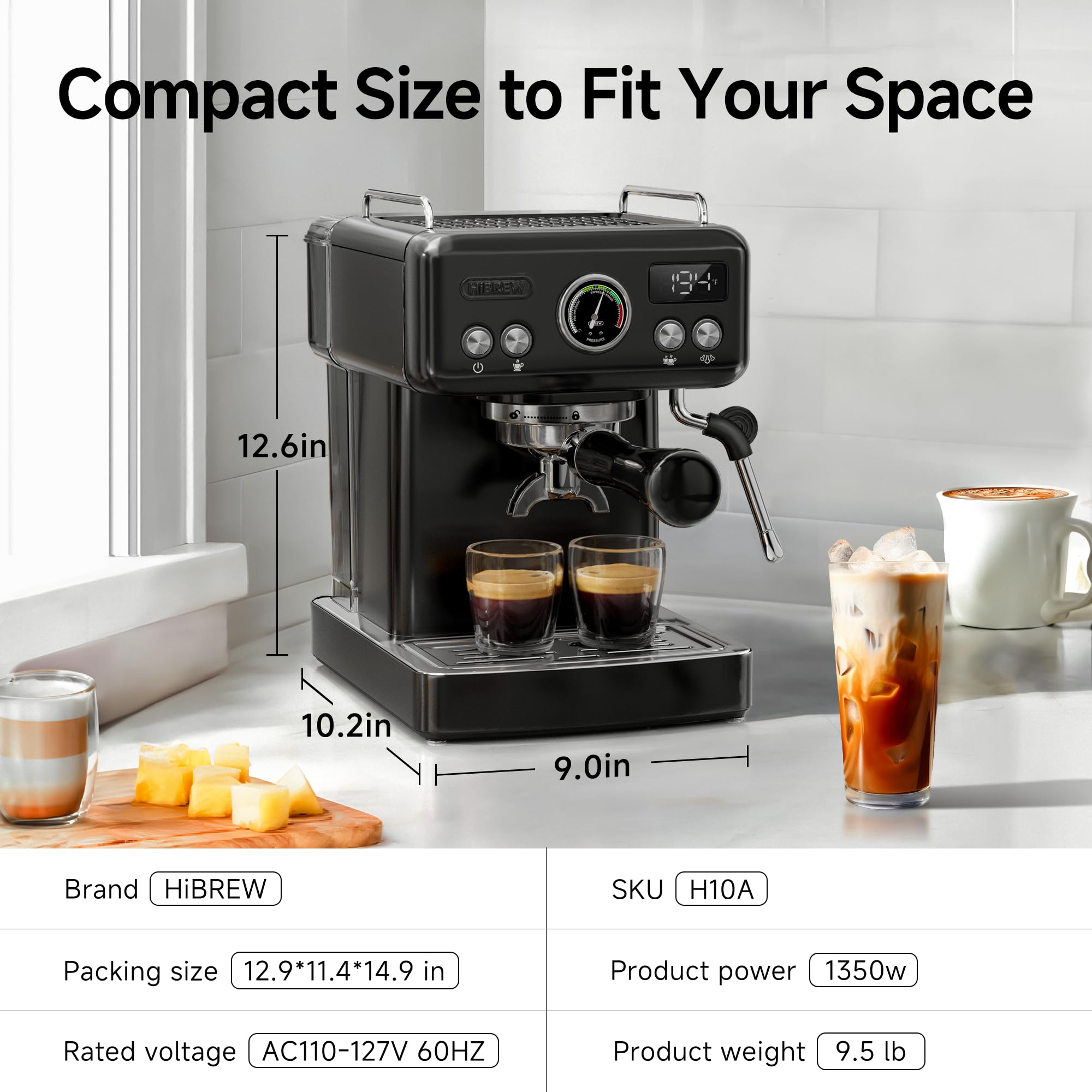 HIBREW H10A comparación de tamaño con objetos cotidianos para escala