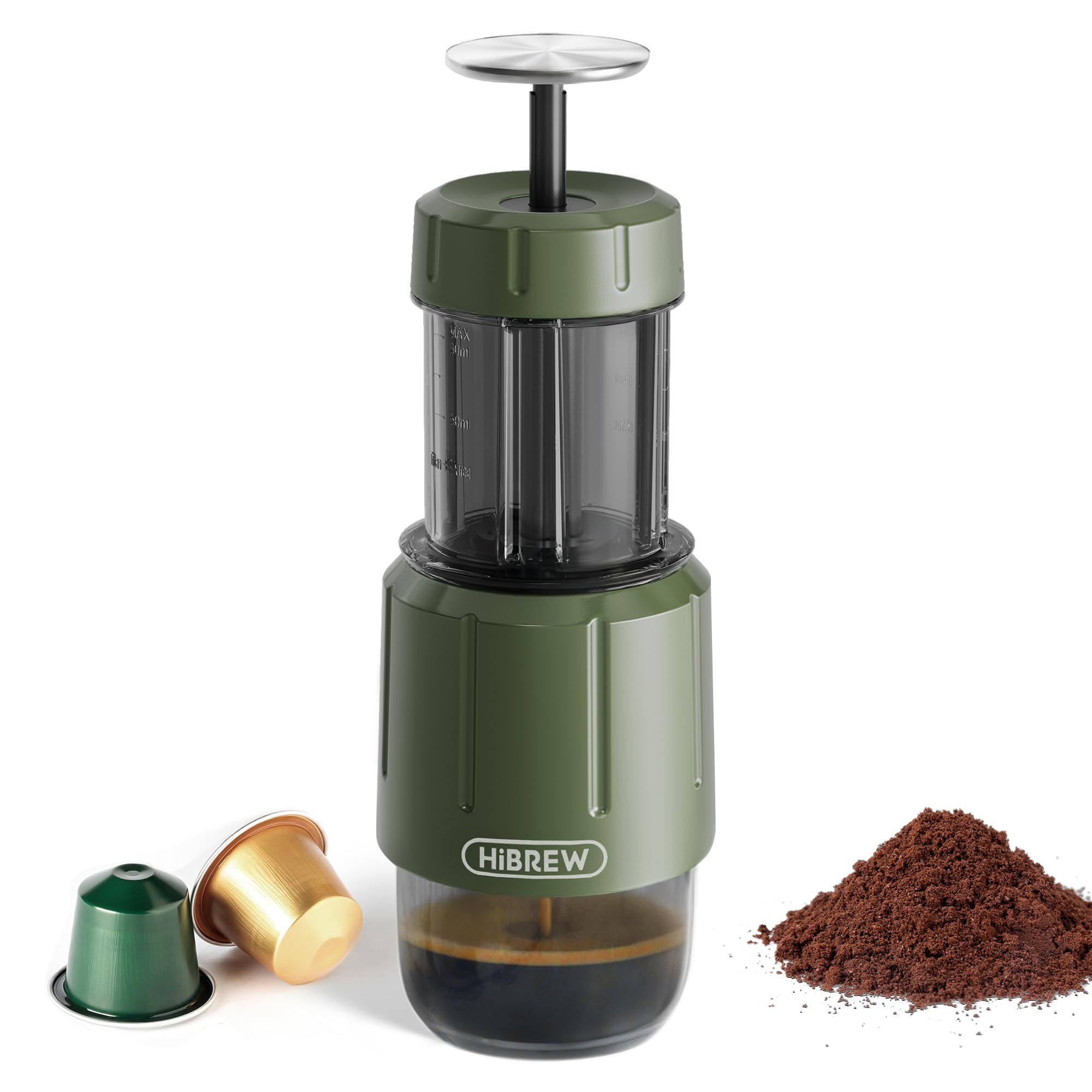 HIBREW H4D vista frontal con taza integrada, portátil y ahorro de espacio