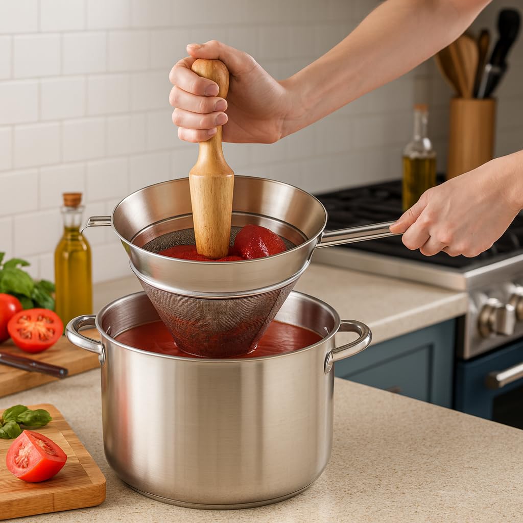 Pilon de madera HIC Kitchen para purés y salsas, presión rápida y control cómodo