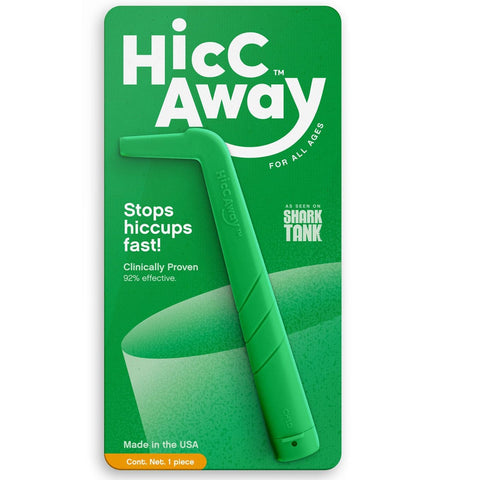 HiccAway en empaque compacto, listo para llevar y usar en cualquier lugar.