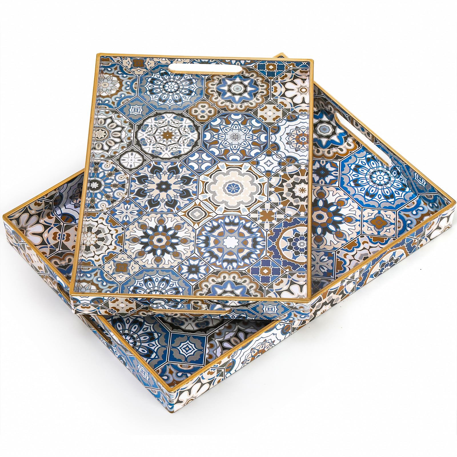 Bandejas decorativas Hiceeden, juego de dos rectangulares para servir bebidas y aperitivos.