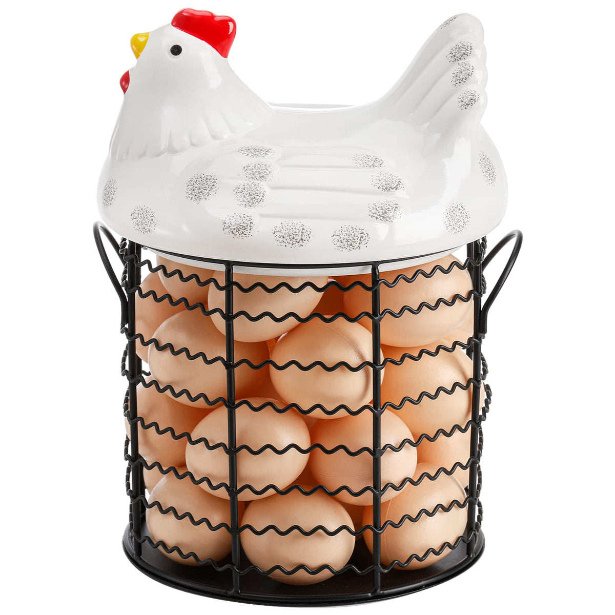 Cesta Hiceeden para huevos con tapa de gallina cerámica, ideal para conservar huevos frescos.