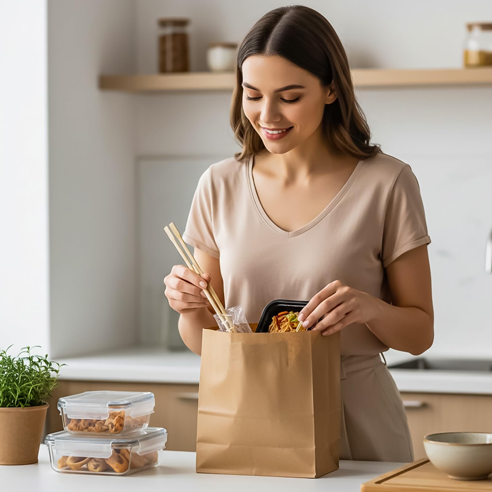 Uso ideal para comida para llevar y restaurantes.