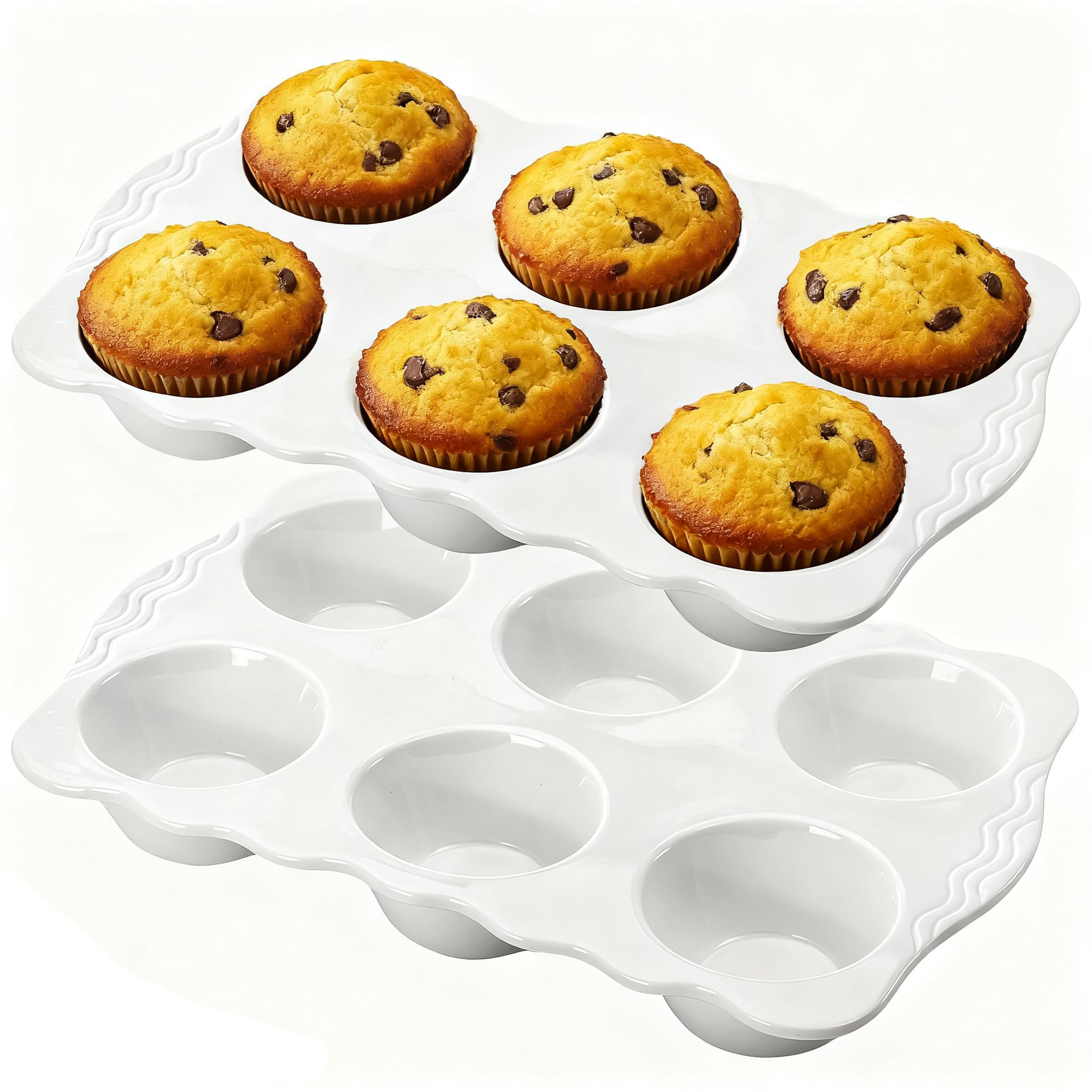 Moldes Hiceeden para magdalenas cerámicos, 6 cavidades, horneado uniforme.