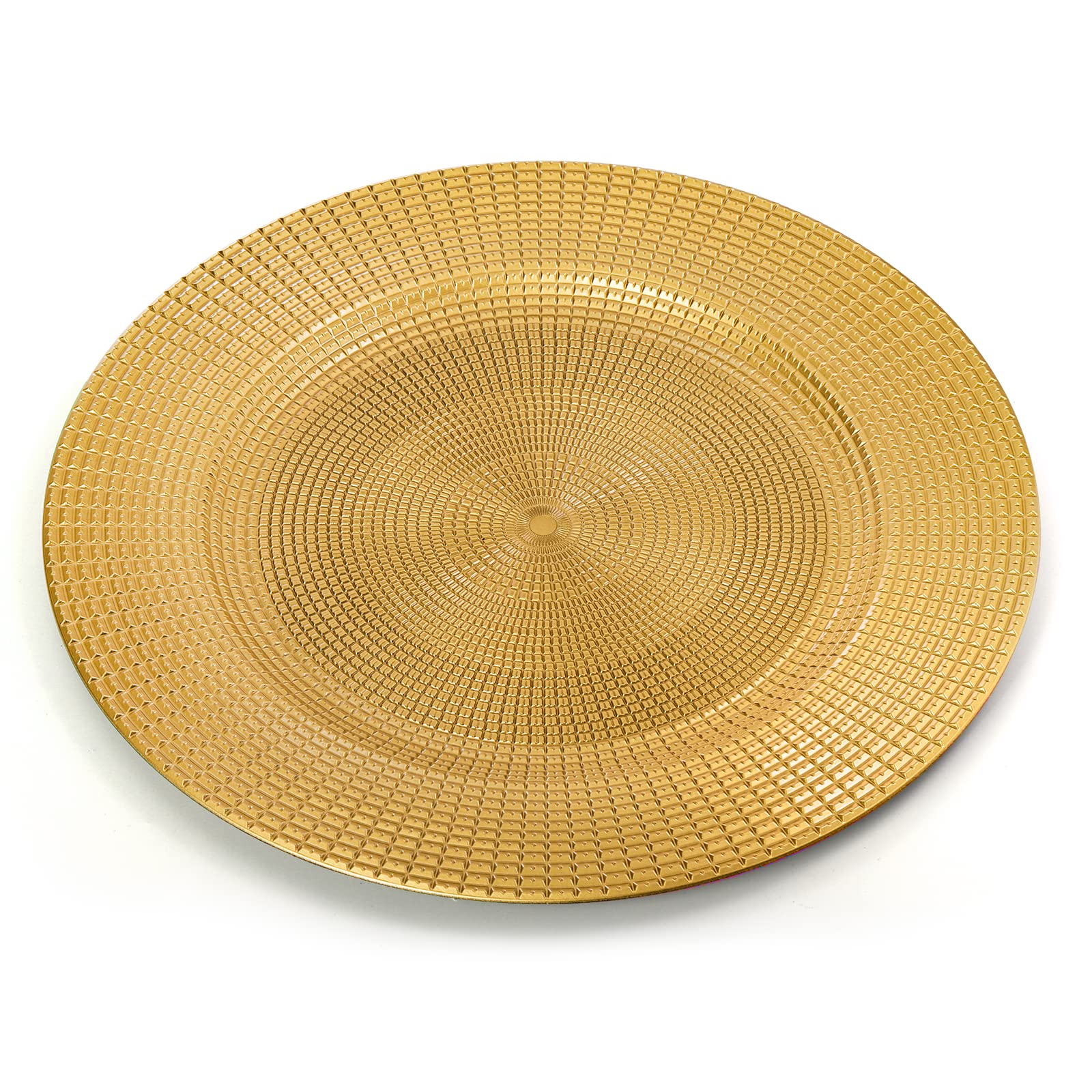 Hiceeden plato cargador dorado 13 pulgadas, evita salpicaduras bajo la vajilla decorativa.