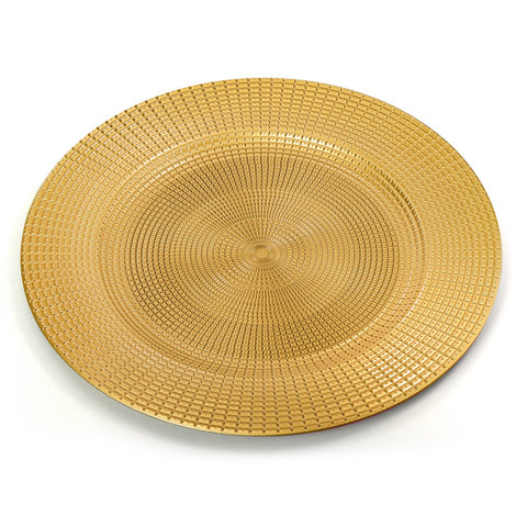 Hiceeden plato cargador dorado 13 pulgadas, evita salpicaduras bajo la vajilla decorativa.
