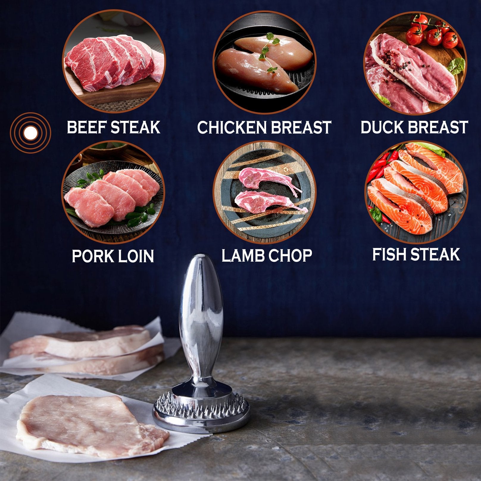 Lado plano para aplanar pechugas y recetas uniformes.