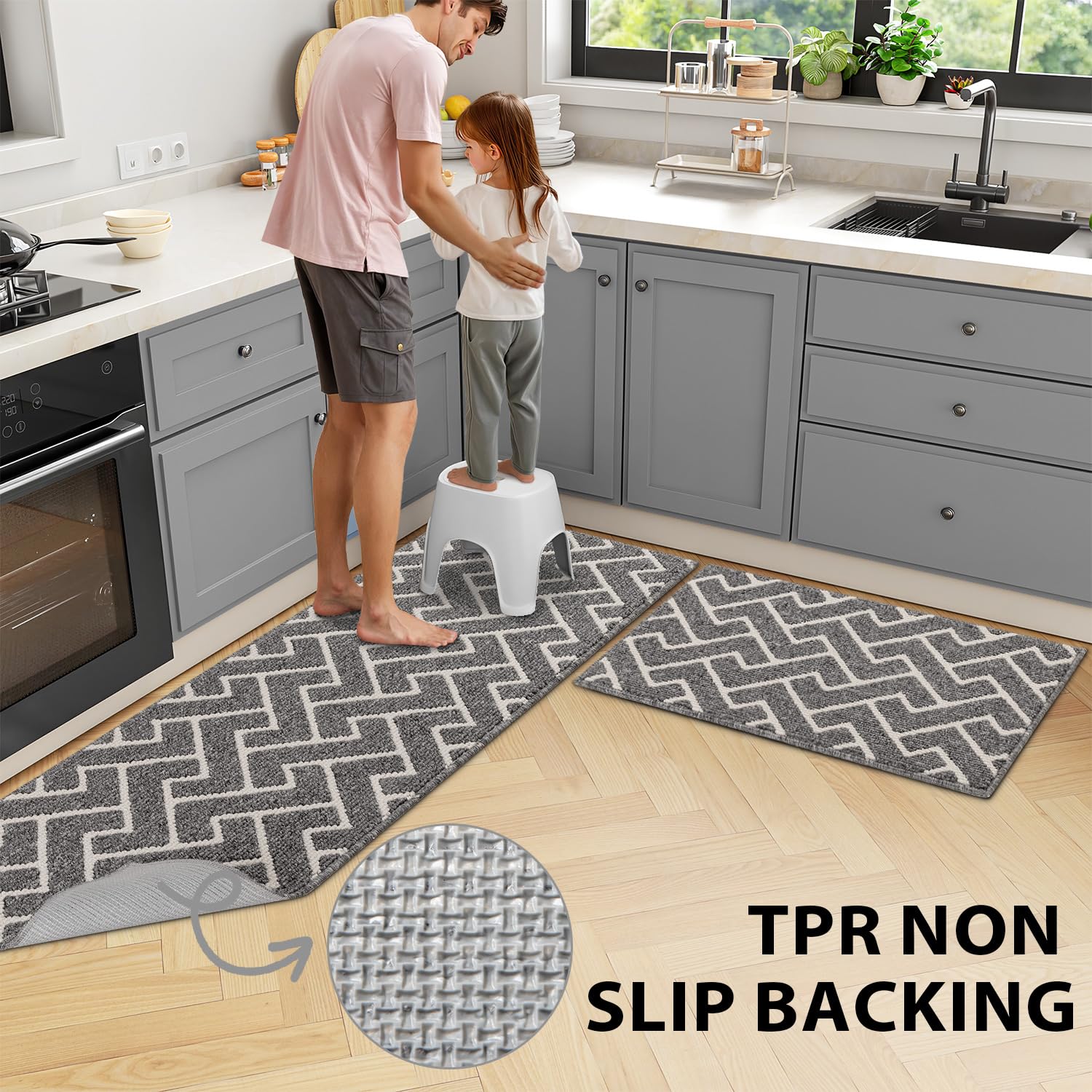 Alfombras de cocina hicorfe con respaldo antideslizante gris