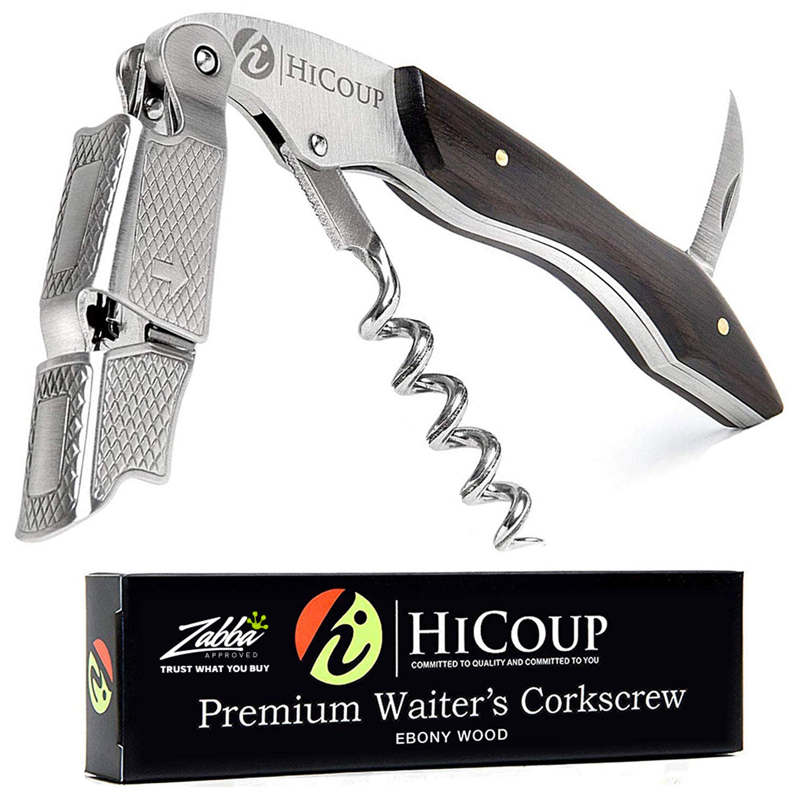 HiCoup Kitchenware abrebotellas profesional con mango de ébano para servicio eficiente