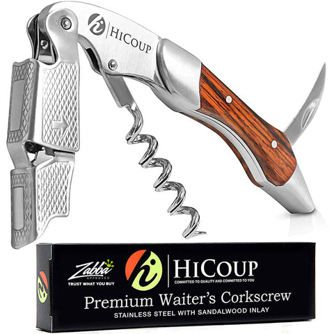 HiCoup Wine Opener con diseño ergonómico y mango de madera para un agarre cómodo.