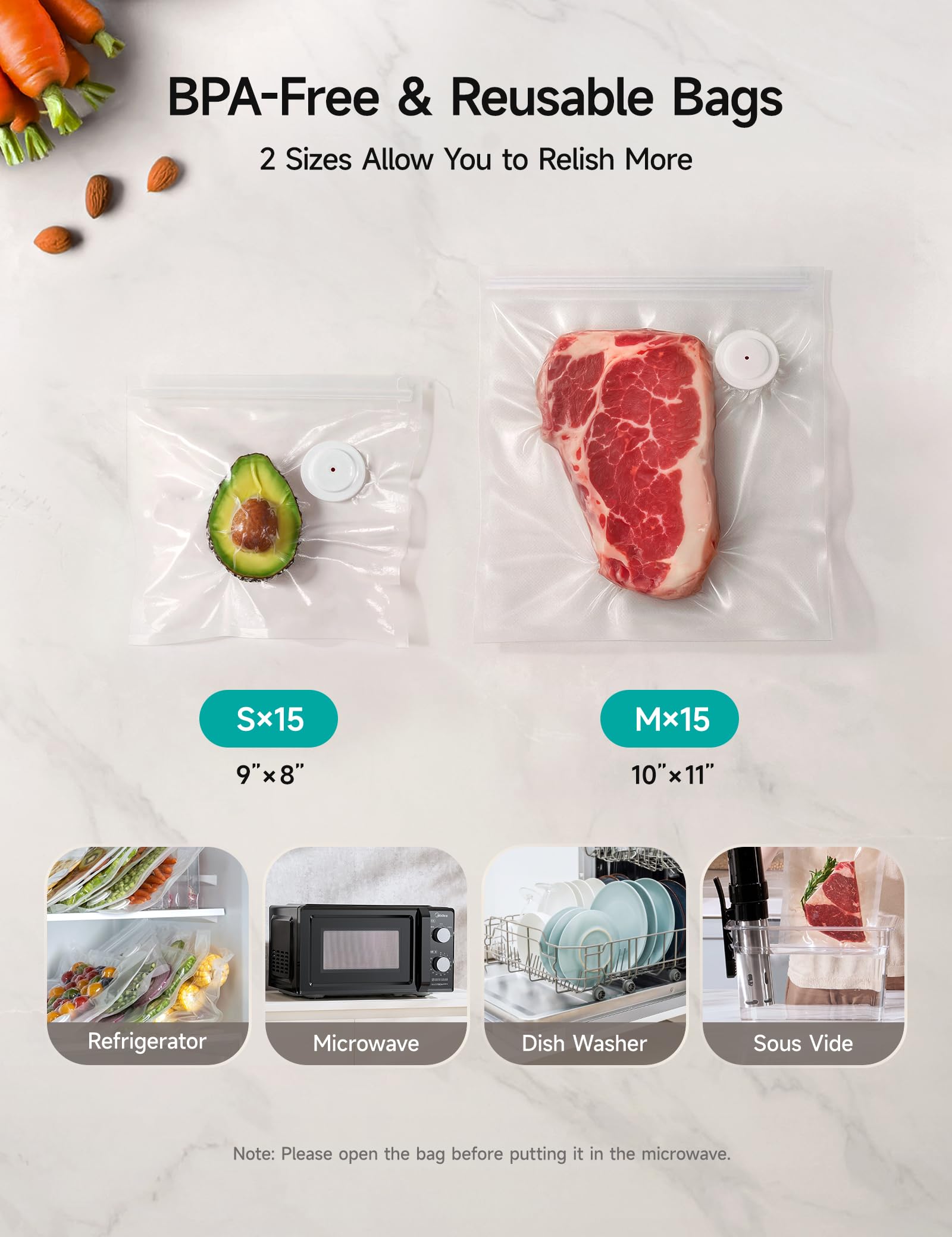 HiCOZY Bolsas reutilizables sin BPA para congelar y recalentar.